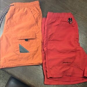 Men's Eddie Bauer Red and Orange cargo pocket multi function Shorts